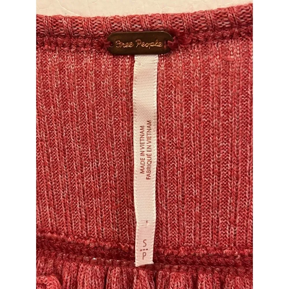 Free People Pink Henley Waffle Long Sleeve Shirt Top   Women's Size Small